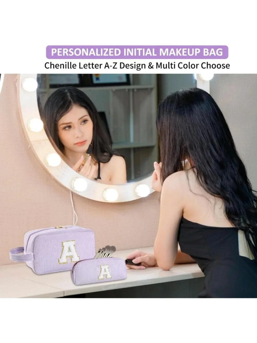 Personalized 2pc Initial Makeup Bag Set - Stylish Gifts for Women in Purple